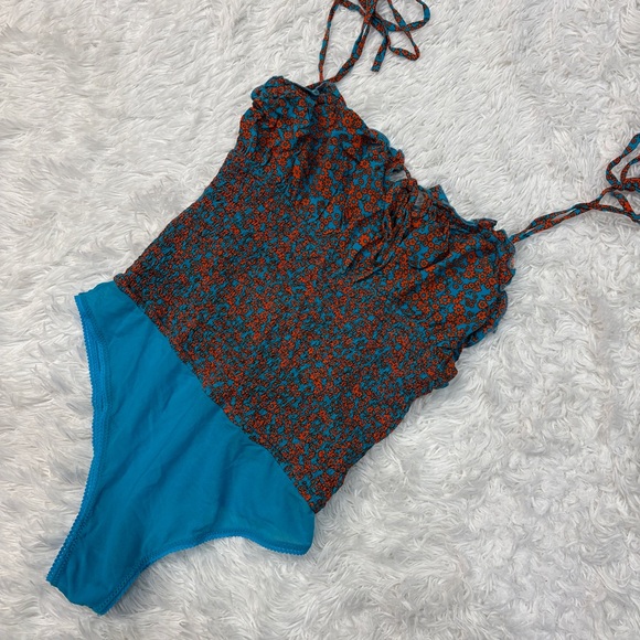 Free People Intimately Bardot floral smocked bodysuit blue - Picture 2 of 4